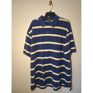 Polo Ralph Lauren Mens 2XL Big Striped Pique Polo Shirt Blue Yellow White